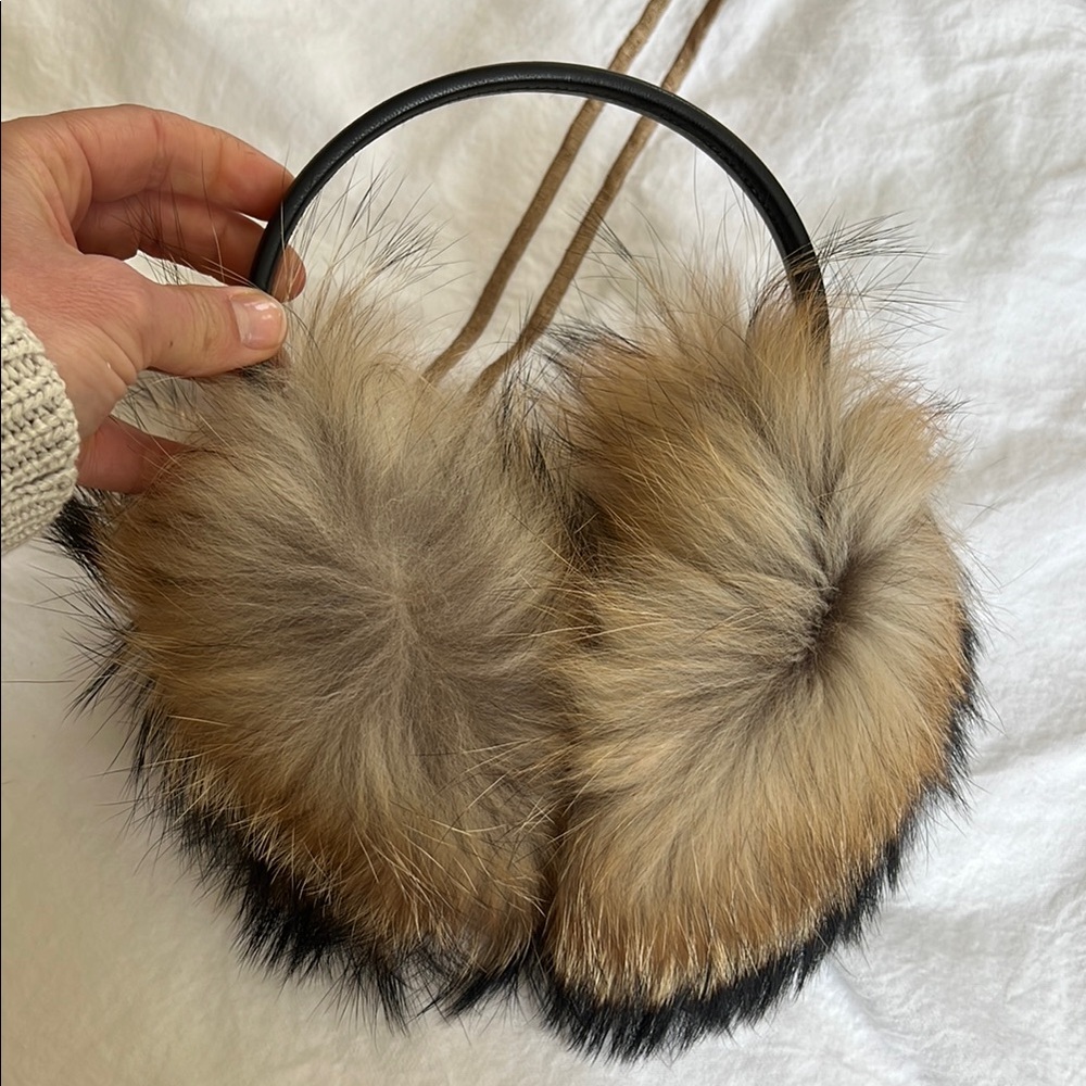 Stylish Tan and Black faux Fur Earmuffs